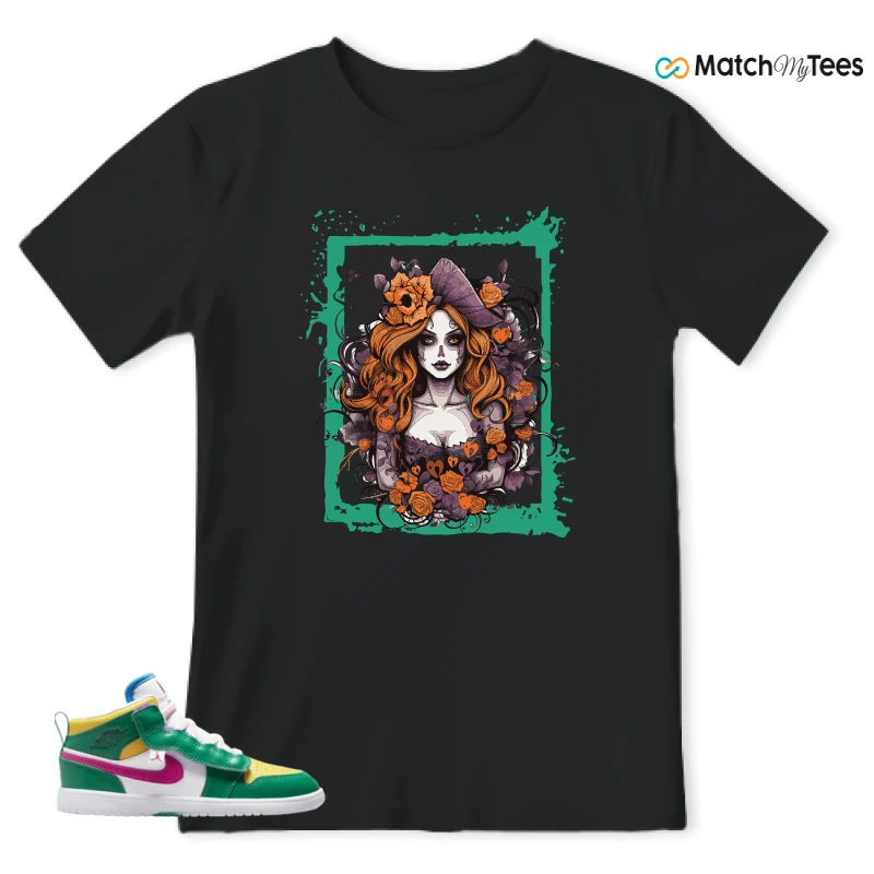 NIKE AIR JORDAN 1 MID ALT MALACHITE WHITE UNIVERSITY GOLD ACTIVE PINK (PS) SNEAKER Matching Tees t-shirt