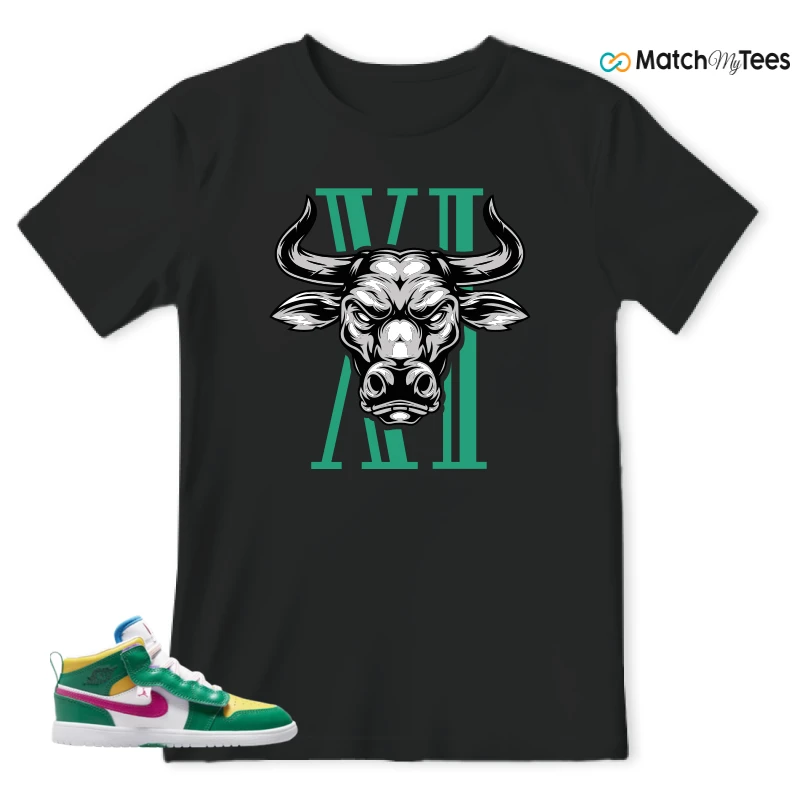 NIKE AIR JORDAN 1 MID ALT MALACHITE WHITE UNIVERSITY GOLD ACTIVE PINK (PS) SNEAKER Matching Tees t-shirt