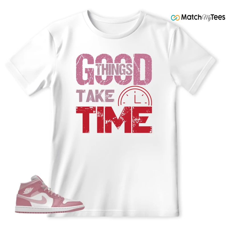NIKE AIR JORDAN 1 MID ELEMENTAL PINK ICED CARMINE (WOMEN'S) SNEAKER Matching Tees t-shirt