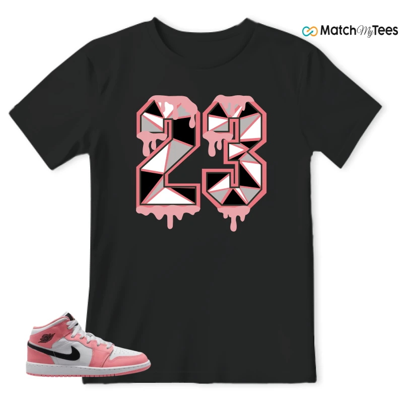 NIKE AIR JORDAN 1 MID GS PINK GAZE WHITE SNEAKER Matching Tees t-shirt