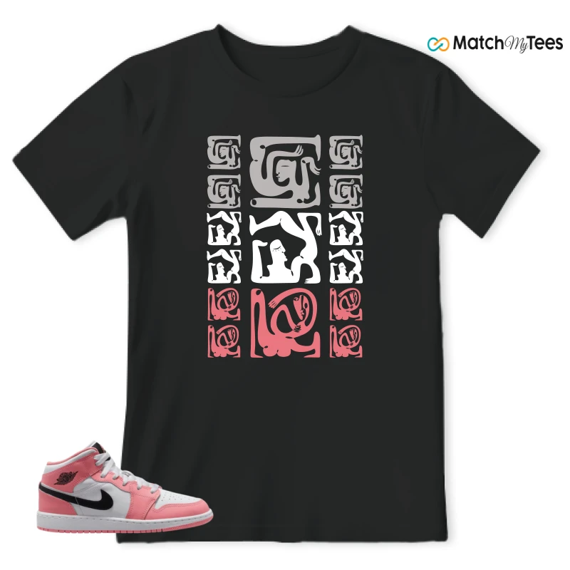 NIKE AIR JORDAN 1 MID GS PINK GAZE WHITE SNEAKER Matching Tees t-shirt