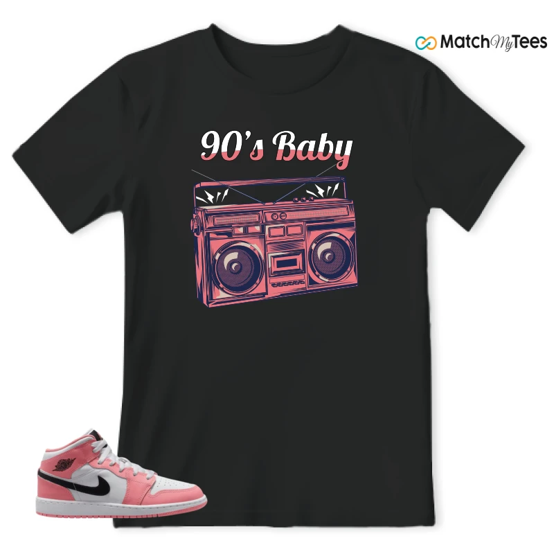 NIKE AIR JORDAN 1 MID GS PINK GAZE WHITE SNEAKER Matching Tees t-shirt