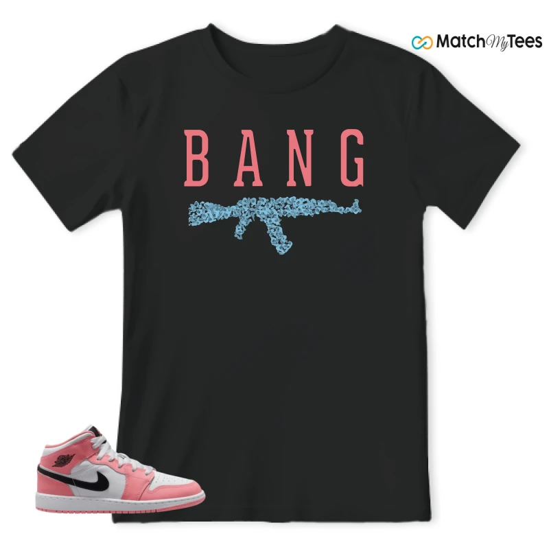 NIKE AIR JORDAN 1 MID GS PINK GAZE WHITE SNEAKER Matching Tees t-shirt