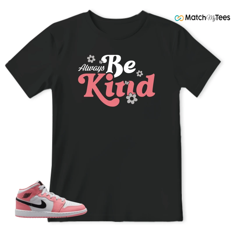 NIKE AIR JORDAN 1 MID GS PINK GAZE WHITE SNEAKER Matching Tees t-shirt