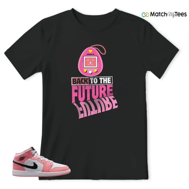 NIKE AIR JORDAN 1 MID GS PINK GAZE WHITE SNEAKER Matching Tees t-shirt