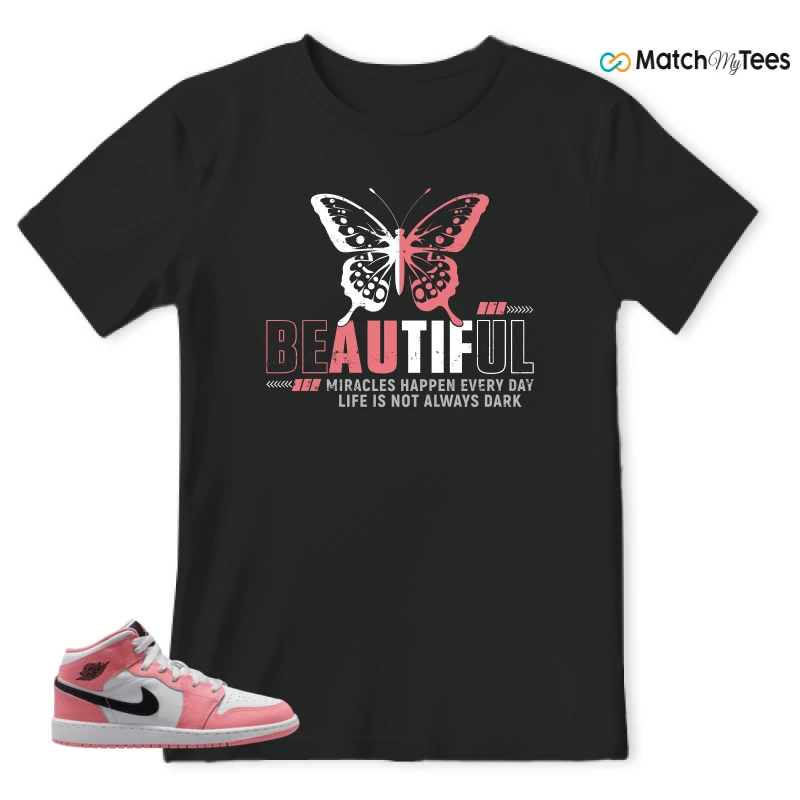 NIKE AIR JORDAN 1 MID GS PINK GAZE WHITE SNEAKER Matching Tees t-shirt