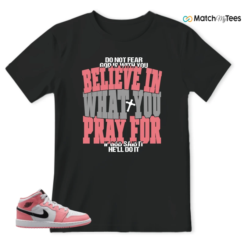 NIKE AIR JORDAN 1 MID GS PINK GAZE WHITE SNEAKER Matching Tees t-shirt