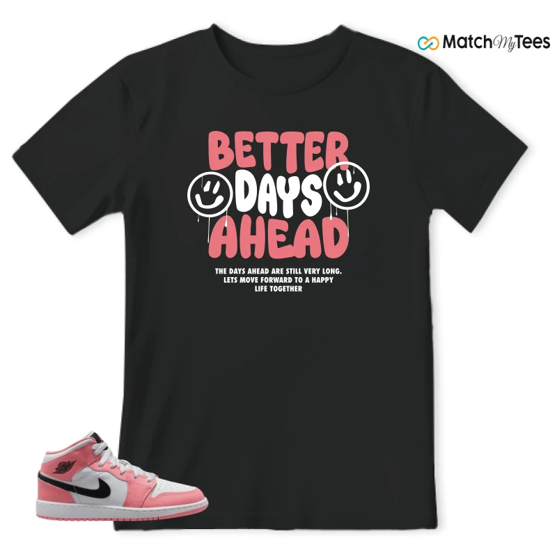 NIKE AIR JORDAN 1 MID GS PINK GAZE WHITE SNEAKER Matching Tees t-shirt