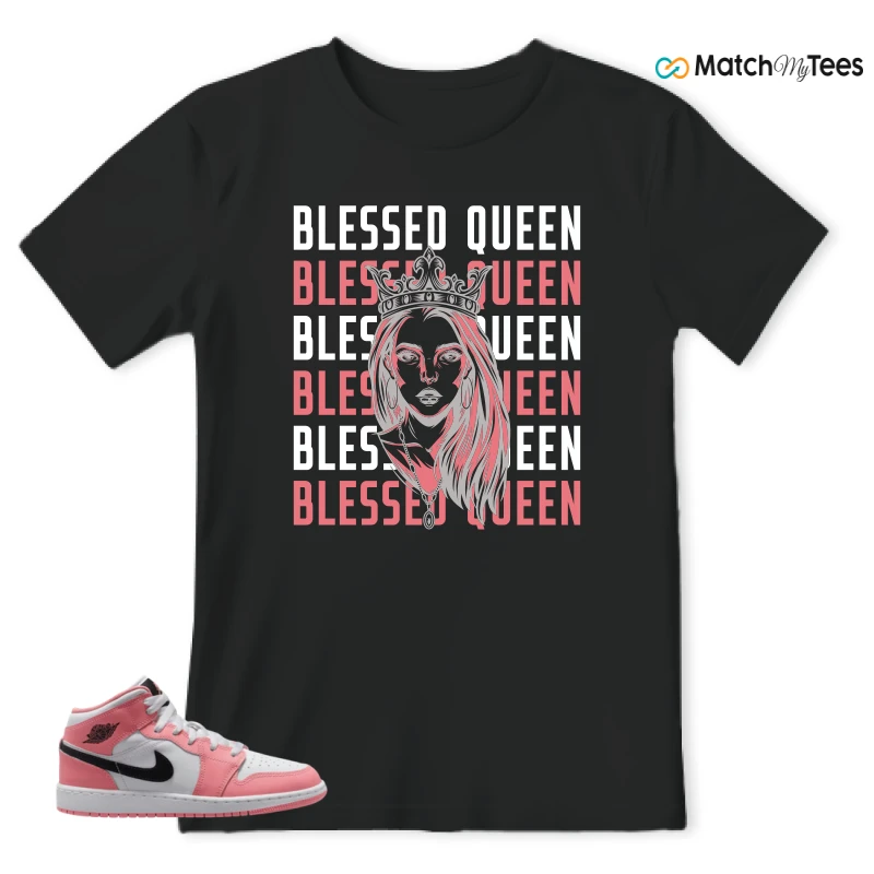 NIKE AIR JORDAN 1 MID GS PINK GAZE WHITE SNEAKER Matching Tees t-shirt