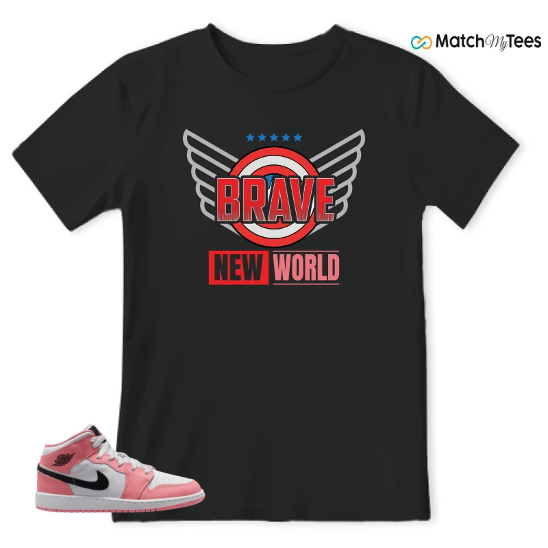 NIKE AIR JORDAN 1 MID GS PINK GAZE WHITE SNEAKER Matching Tees t-shirt