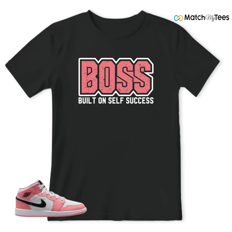 NIKE AIR JORDAN 1 MID GS PINK GAZE WHITE SNEAKER Matching Tees t-shirt