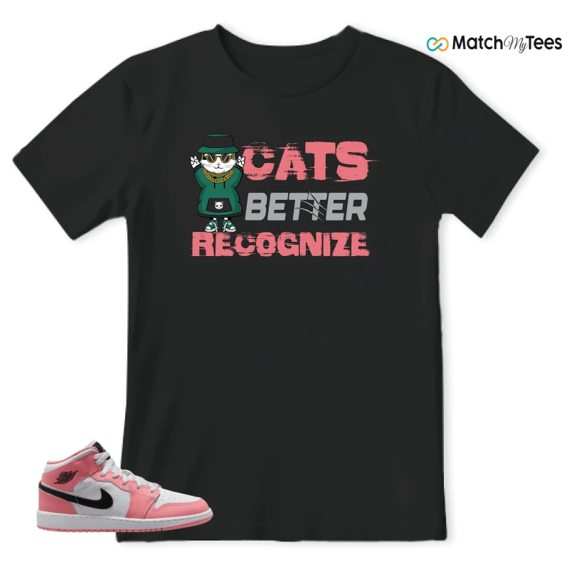 NIKE AIR JORDAN 1 MID GS PINK GAZE WHITE SNEAKER Matching Tees t-shirt
