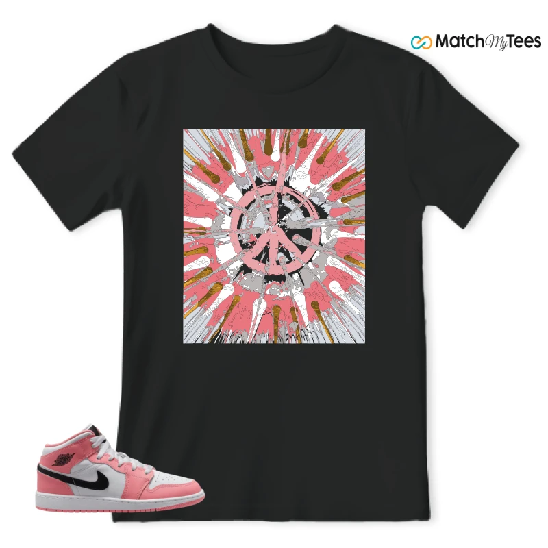 NIKE AIR JORDAN 1 MID GS PINK GAZE WHITE SNEAKER Matching Tees t-shirt