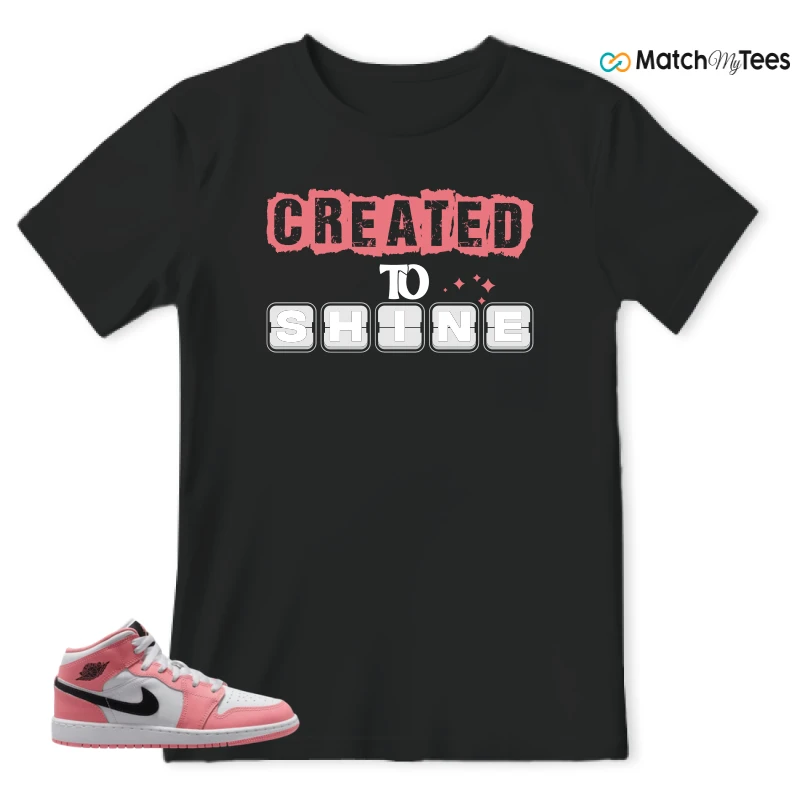 NIKE AIR JORDAN 1 MID GS PINK GAZE WHITE SNEAKER Matching Tees t-shirt