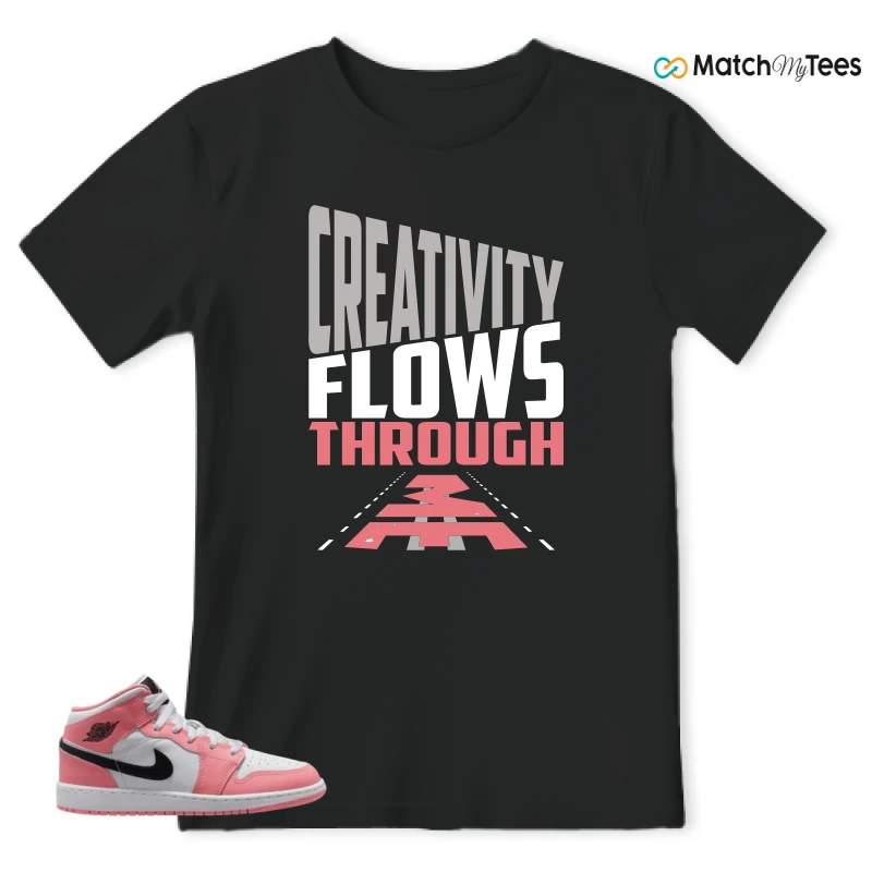NIKE AIR JORDAN 1 MID GS PINK GAZE WHITE SNEAKER Matching Tees t-shirt