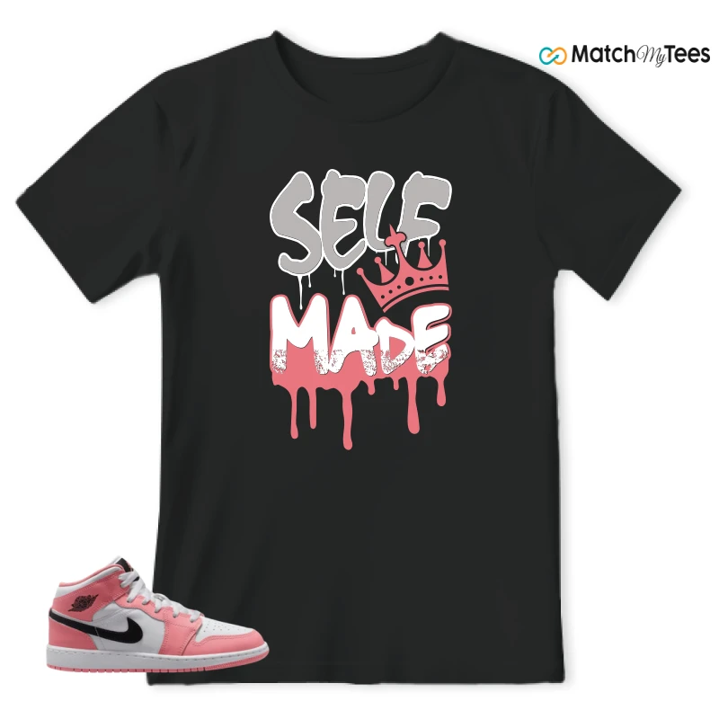 NIKE AIR JORDAN 1 MID GS PINK GAZE WHITE SNEAKER Matching Tees t-shirt