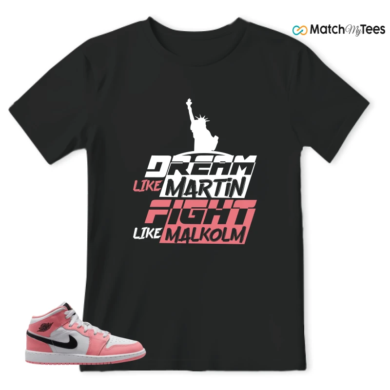 NIKE AIR JORDAN 1 MID GS PINK GAZE WHITE SNEAKER Matching Tees t-shirt