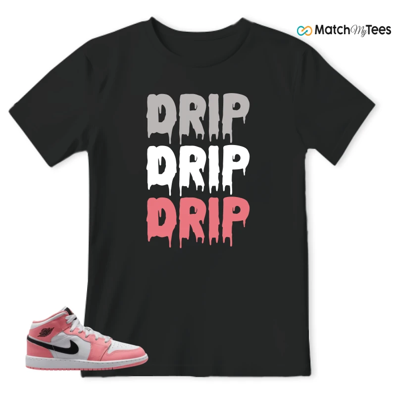 NIKE AIR JORDAN 1 MID GS PINK GAZE WHITE SNEAKER Matching Tees t-shirt