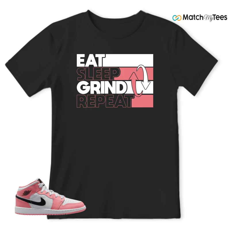 NIKE AIR JORDAN 1 MID GS PINK GAZE WHITE SNEAKER Matching Tees t-shirt