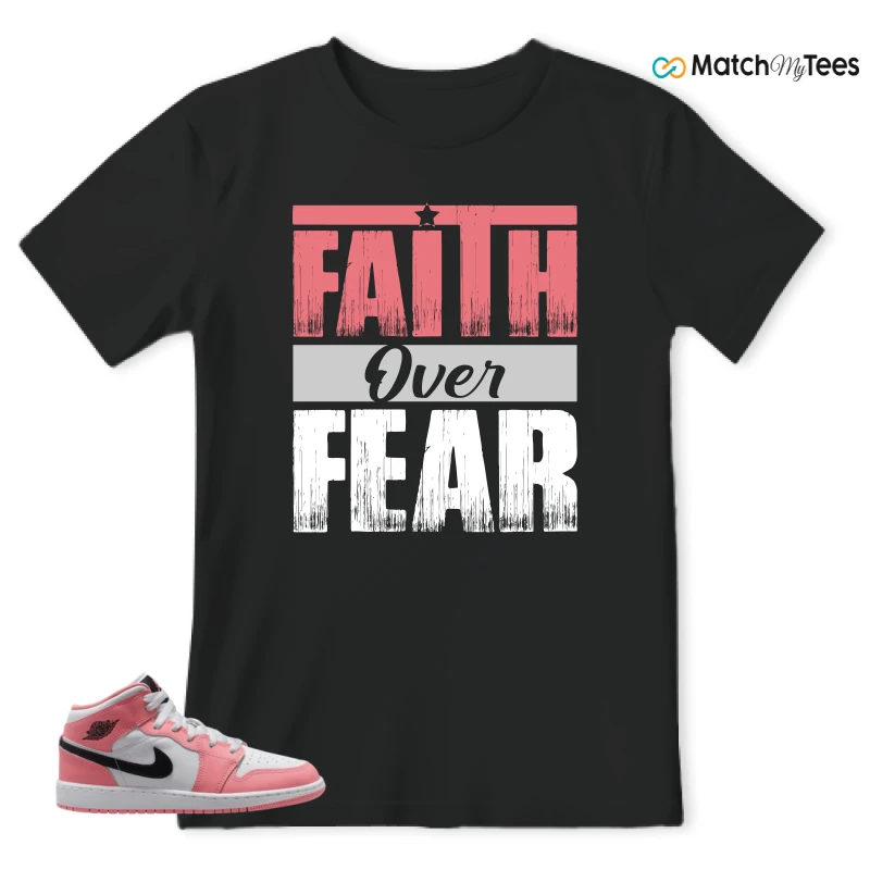 NIKE AIR JORDAN 1 MID GS PINK GAZE WHITE SNEAKER Matching Tees t-shirt