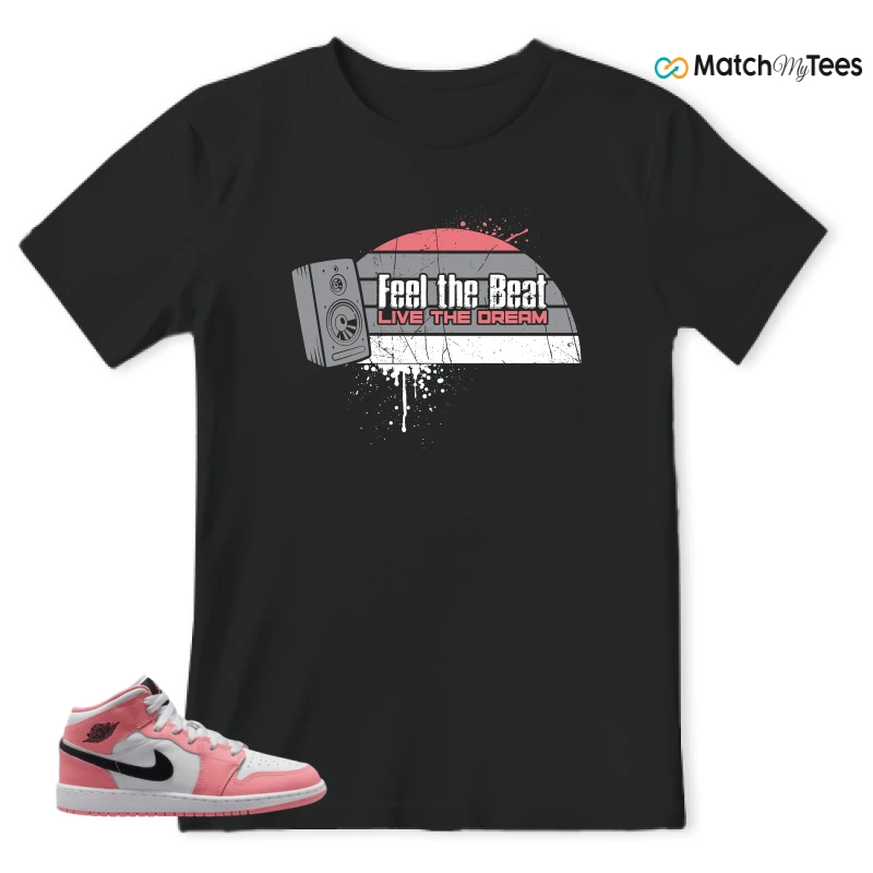 NIKE AIR JORDAN 1 MID GS PINK GAZE WHITE SNEAKER Matching Tees t-shirt