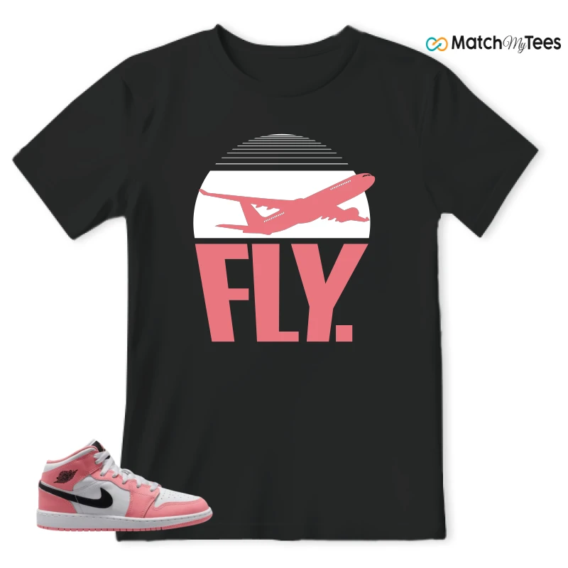NIKE AIR JORDAN 1 MID GS PINK GAZE WHITE SNEAKER Matching Tees t-shirt