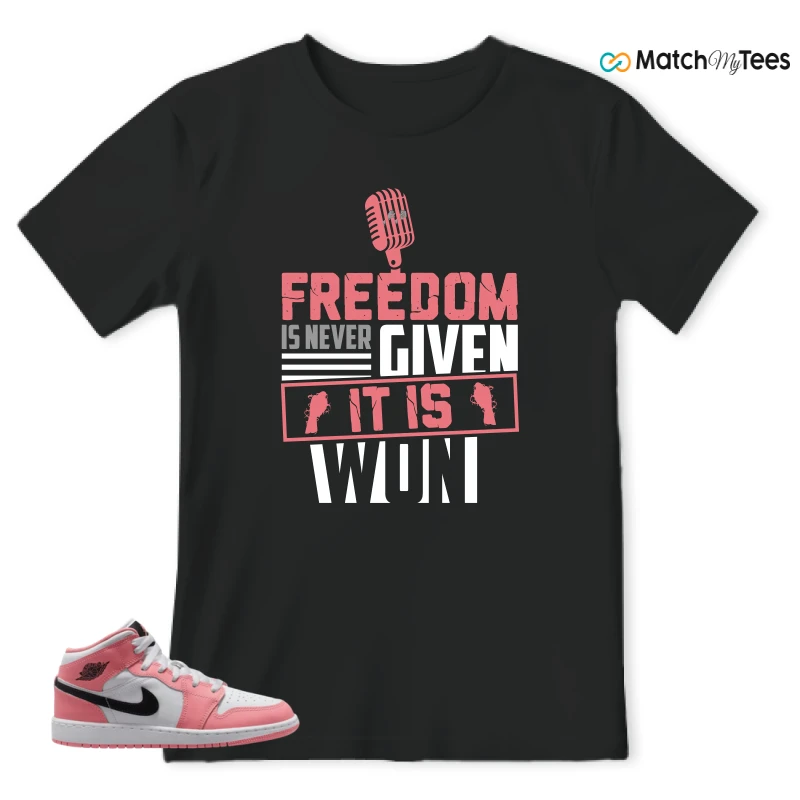 NIKE AIR JORDAN 1 MID GS PINK GAZE WHITE SNEAKER Matching Tees t-shirt