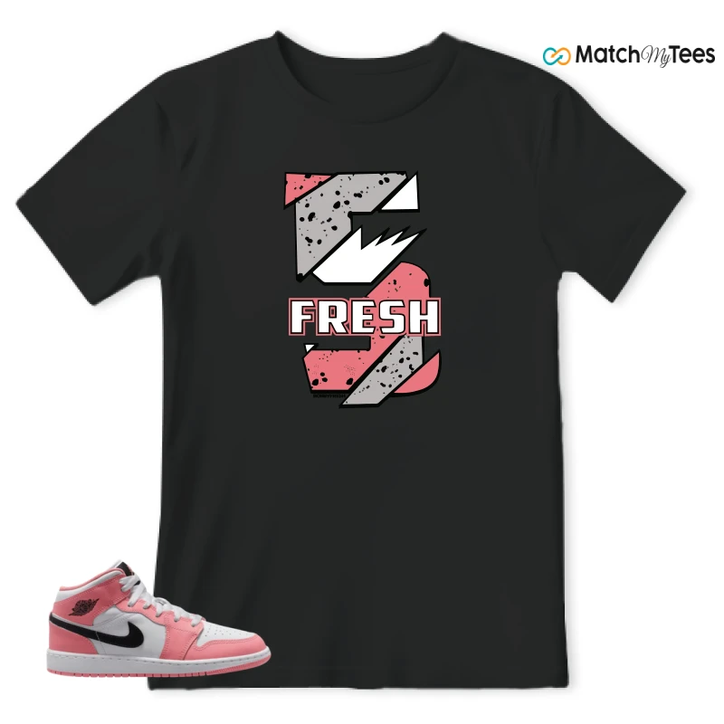NIKE AIR JORDAN 1 MID GS PINK GAZE WHITE SNEAKER Matching Tees t-shirt