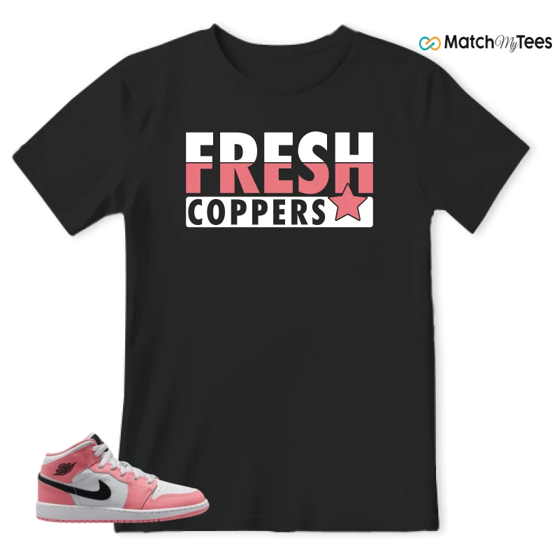 NIKE AIR JORDAN 1 MID GS PINK GAZE WHITE SNEAKER Matching Tees t-shirt