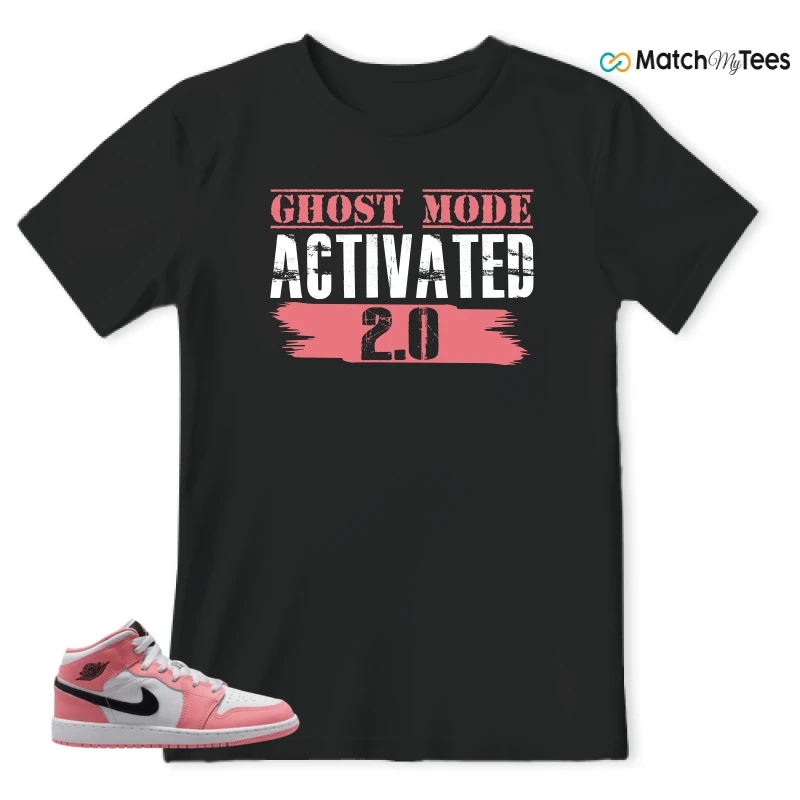 NIKE AIR JORDAN 1 MID GS PINK GAZE WHITE SNEAKER Matching Tees t-shirt