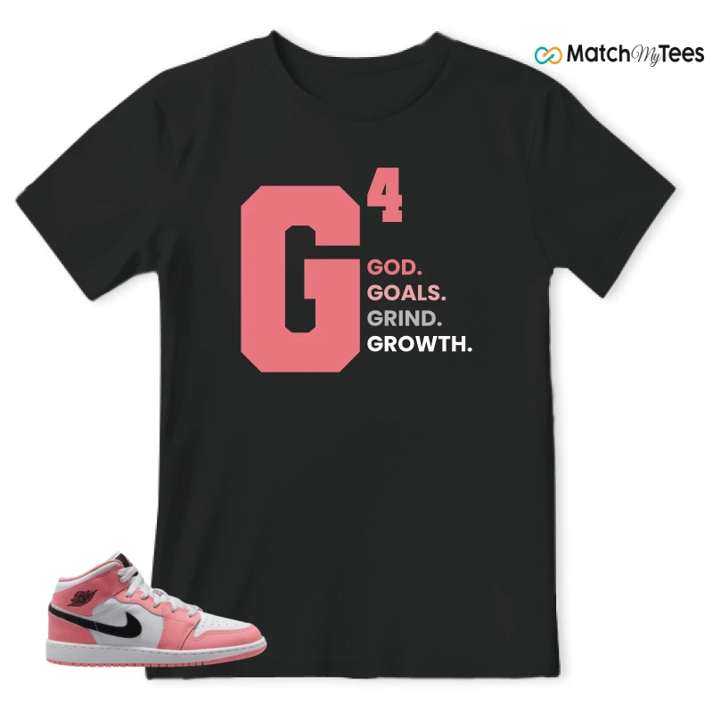 NIKE AIR JORDAN 1 MID GS PINK GAZE WHITE SNEAKER Matching Tees t-shirt