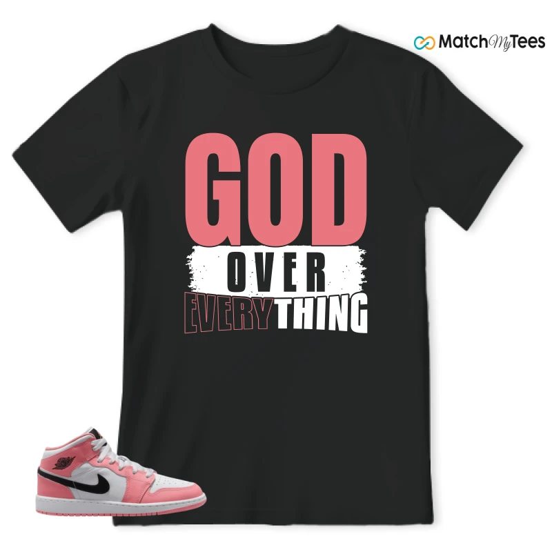 NIKE AIR JORDAN 1 MID GS PINK GAZE WHITE SNEAKER Matching Tees t-shirt