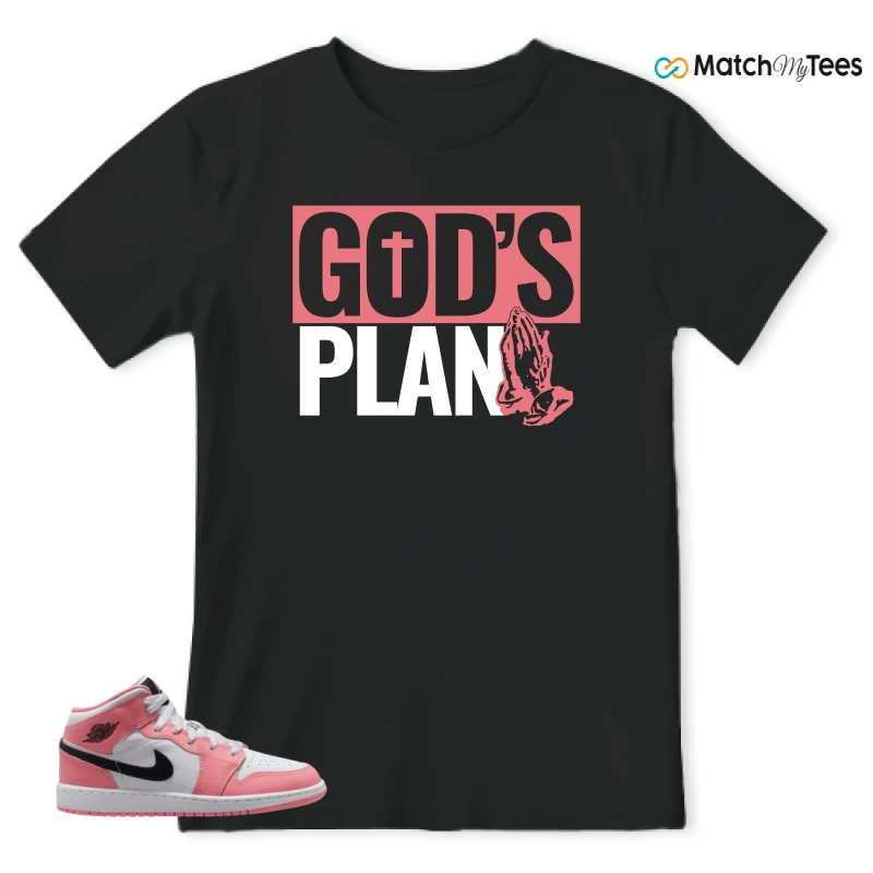 NIKE AIR JORDAN 1 MID GS PINK GAZE WHITE SNEAKER Matching Tees t-shirt