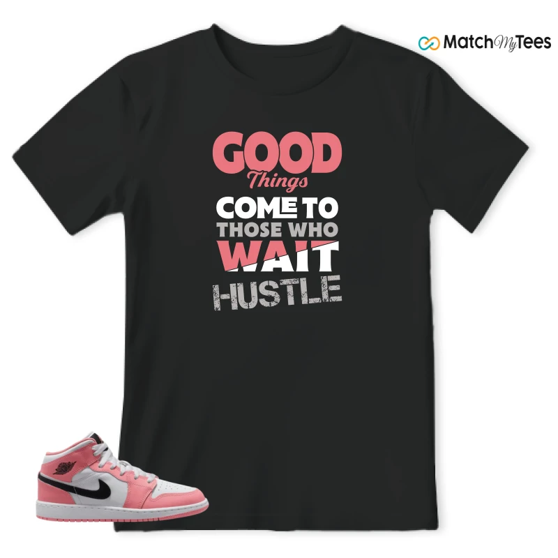 NIKE AIR JORDAN 1 MID GS PINK GAZE WHITE SNEAKER Matching Tees t-shirt