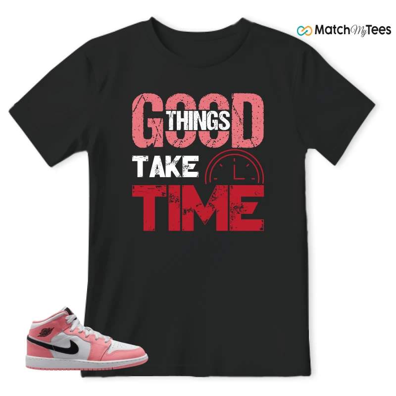 NIKE AIR JORDAN 1 MID GS PINK GAZE WHITE SNEAKER Matching Tees t-shirt
