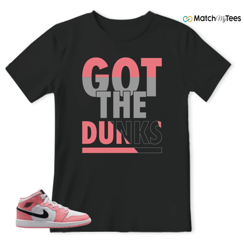 NIKE AIR JORDAN 1 MID GS PINK GAZE WHITE SNEAKER Matching Tees t-shirt