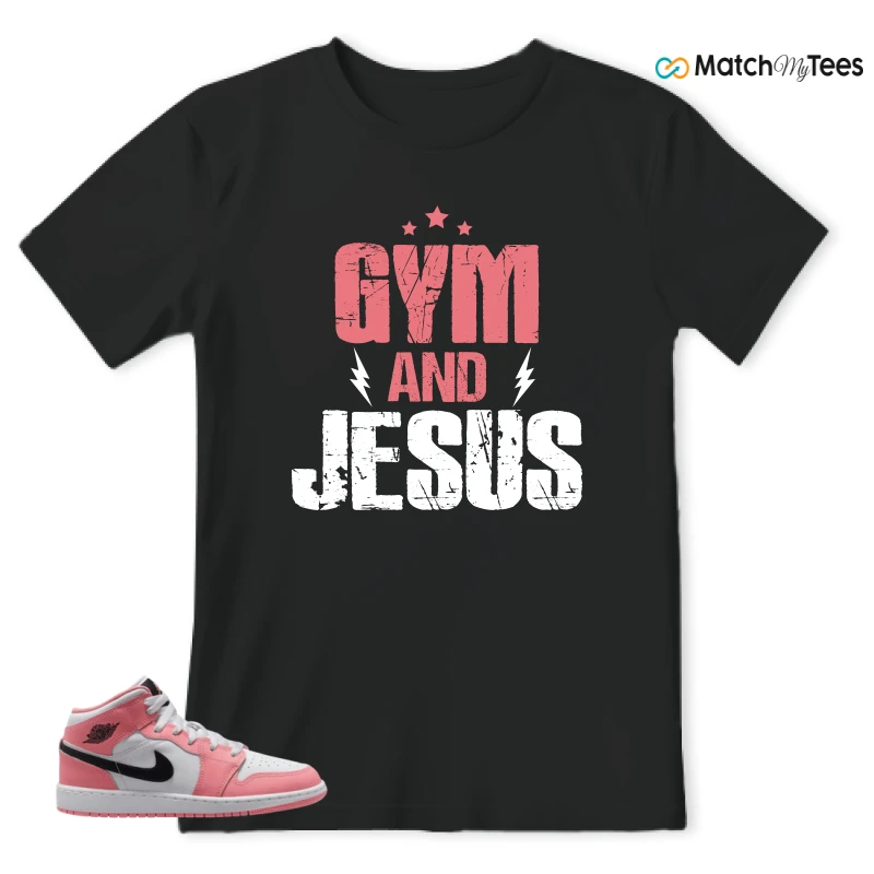 NIKE AIR JORDAN 1 MID GS PINK GAZE WHITE SNEAKER Matching Tees t-shirt