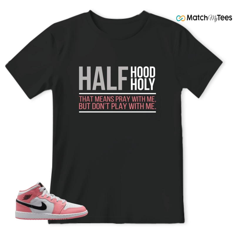 NIKE AIR JORDAN 1 MID GS PINK GAZE WHITE SNEAKER Matching Tees t-shirt