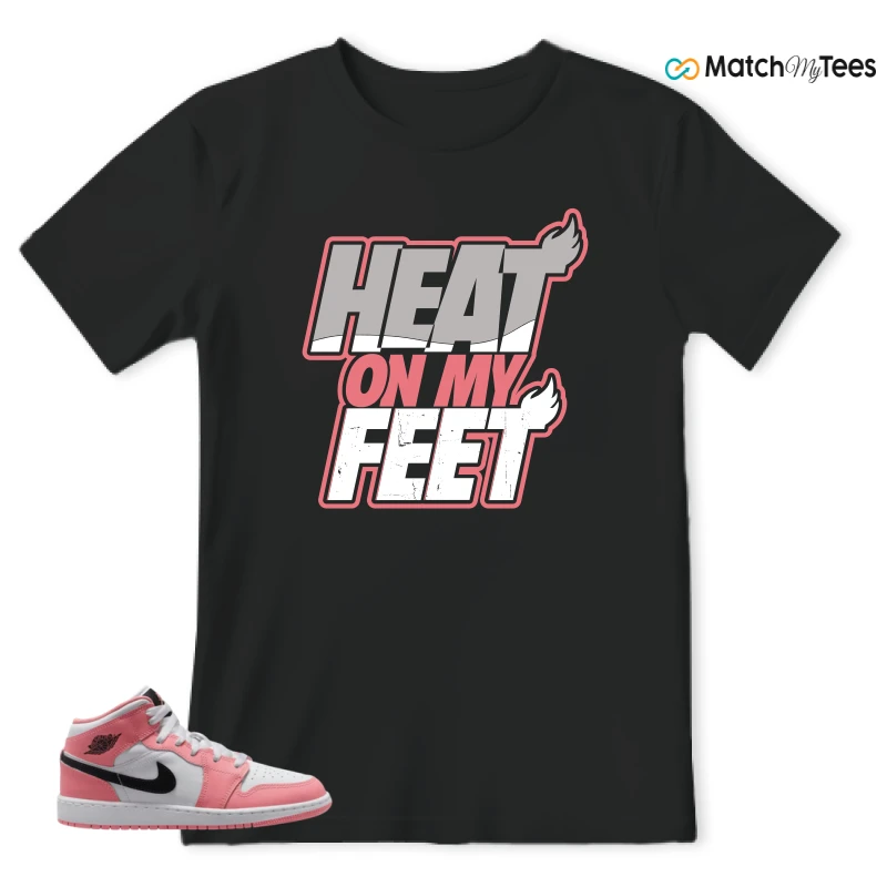 NIKE AIR JORDAN 1 MID GS PINK GAZE WHITE SNEAKER Matching Tees t-shirt