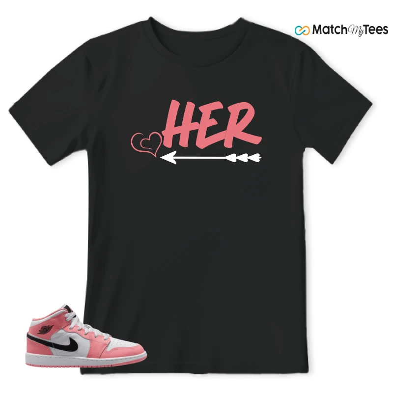 NIKE AIR JORDAN 1 MID GS PINK GAZE WHITE SNEAKER Matching Tees t-shirt