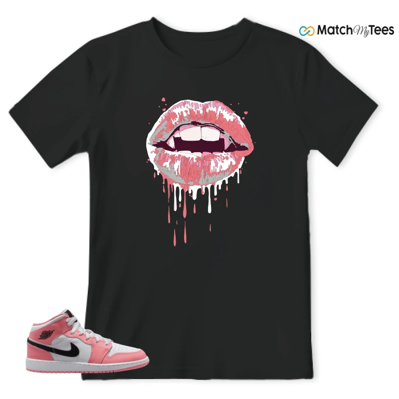 NIKE AIR JORDAN 1 MID GS PINK GAZE WHITE SNEAKER Matching Tees t-shirt
