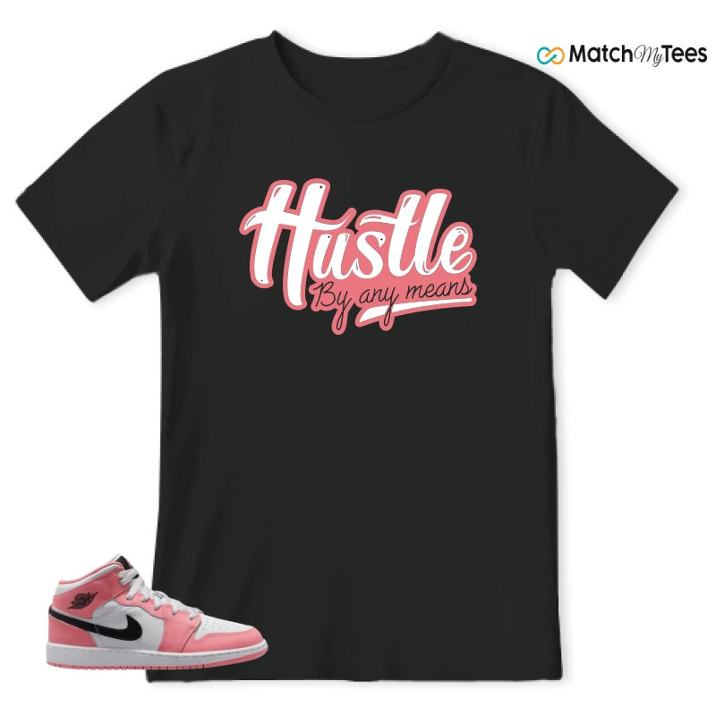 NIKE AIR JORDAN 1 MID GS PINK GAZE WHITE SNEAKER Matching Tees t-shirt