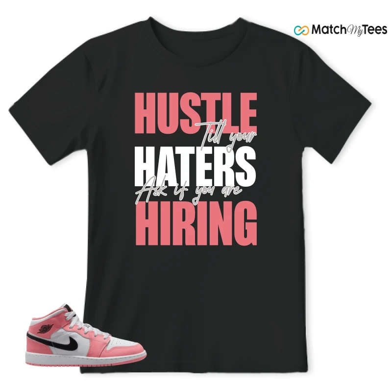 NIKE AIR JORDAN 1 MID GS PINK GAZE WHITE SNEAKER Matching Tees t-shirt