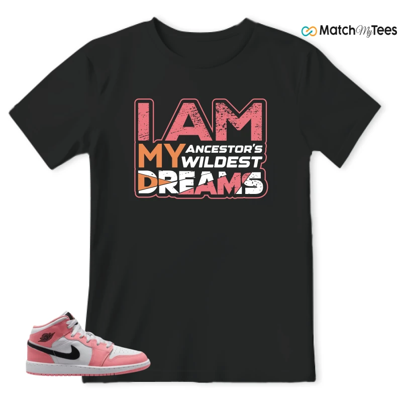 NIKE AIR JORDAN 1 MID GS PINK GAZE WHITE SNEAKER Matching Tees t-shirt