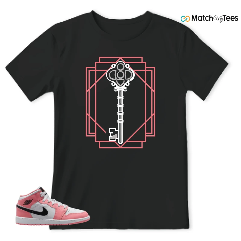 NIKE AIR JORDAN 1 MID GS PINK GAZE WHITE SNEAKER Matching Tees t-shirt