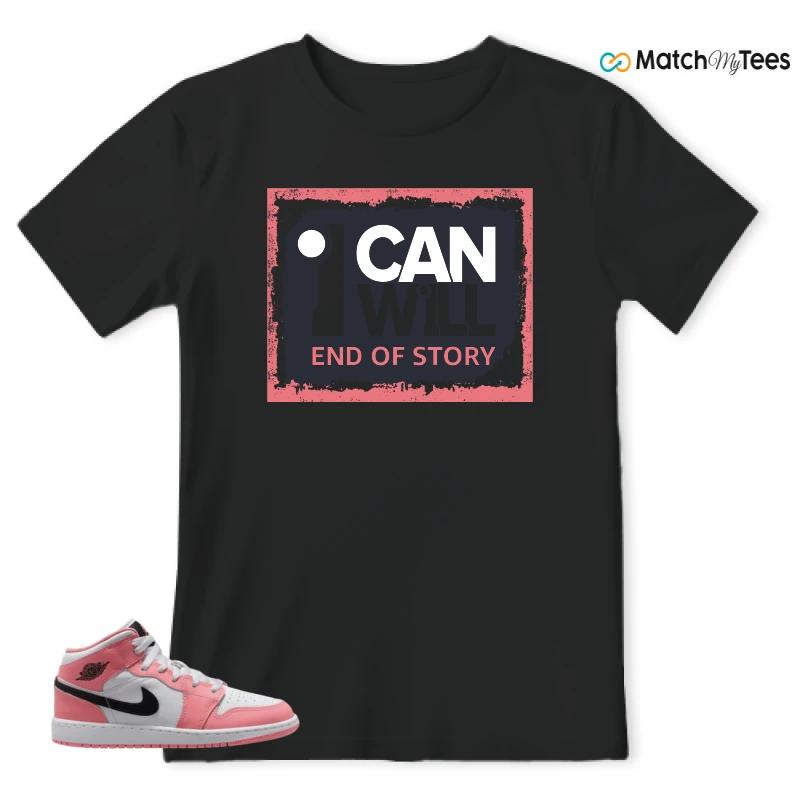 NIKE AIR JORDAN 1 MID GS PINK GAZE WHITE SNEAKER Matching Tees t-shirt