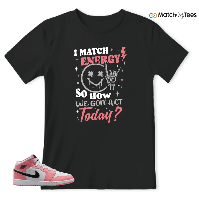 NIKE AIR JORDAN 1 MID GS PINK GAZE WHITE SNEAKER Matching Tees t-shirt