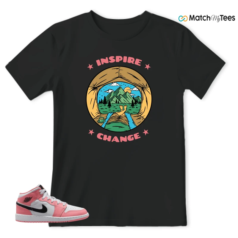 NIKE AIR JORDAN 1 MID GS PINK GAZE WHITE SNEAKER Matching Tees t-shirt