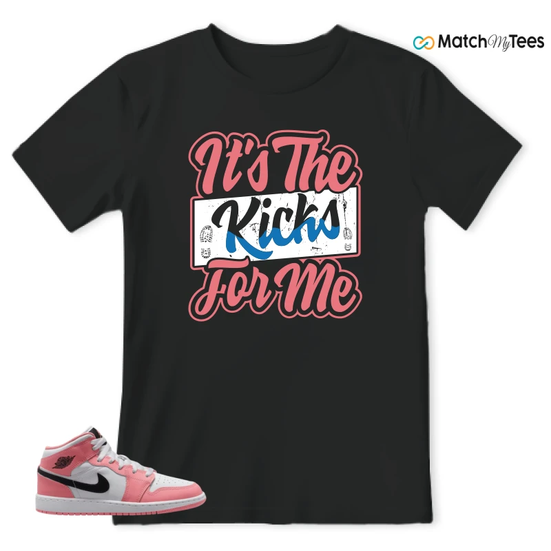 NIKE AIR JORDAN 1 MID GS PINK GAZE WHITE SNEAKER Matching Tees t-shirt