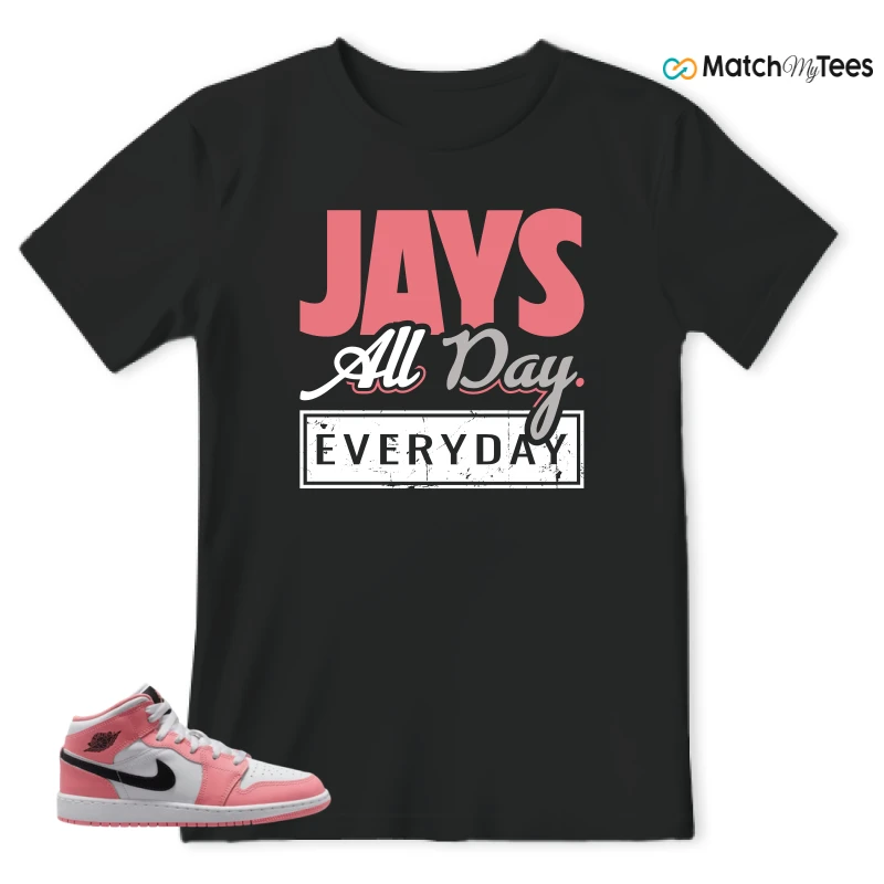 NIKE AIR JORDAN 1 MID GS PINK GAZE WHITE SNEAKER Matching Tees t-shirt